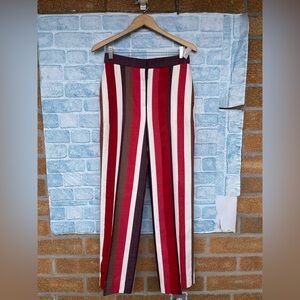 FRENKEN red cotton wool blend graphic stripe wide leg pants size 36/6